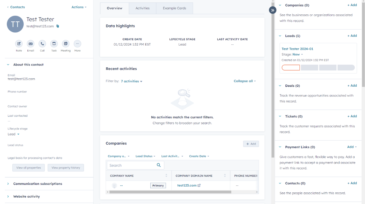 HubSpot Record Layout